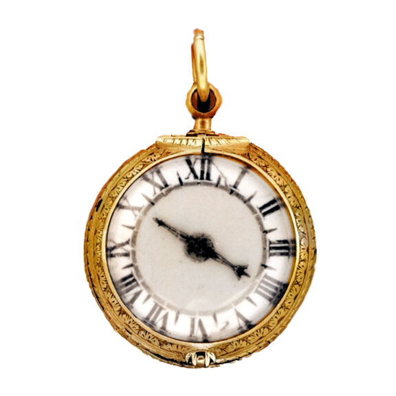 French miniature gold enamel pendant watch Circa 1630 French miniature gold enamel pendant watch Circa 1630