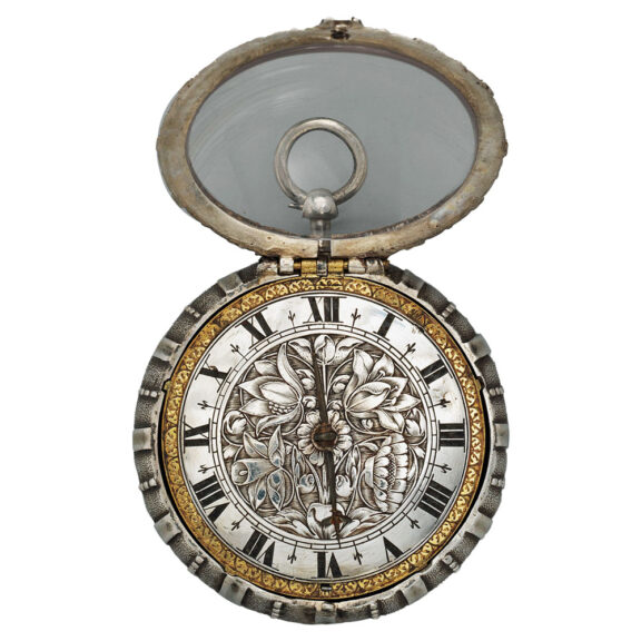 English silver and gilded brass one-handed verge watch Circa 1650 English silver and gilded brass one-handed verge watch Circa 1650