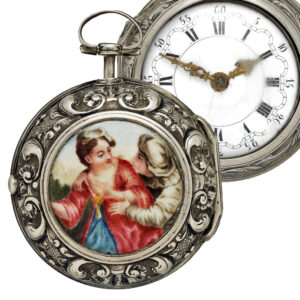 English silver enamel watch with repoussé decoration Circa 1781