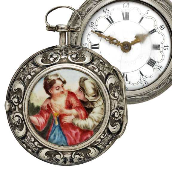 English silver enamel watch with repoussé decoration Circa 1781