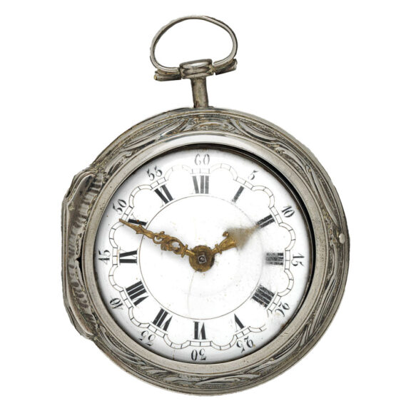 English silver enamel watch with repoussé decoration Circa 1781 English silver enamel watch with repoussé decoration Circa 1781