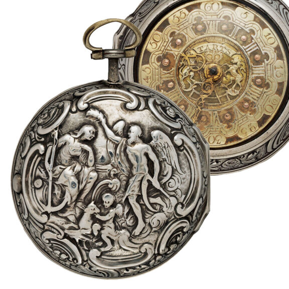 English silver repoussé decorated pair-cased verge Circa 1774-75