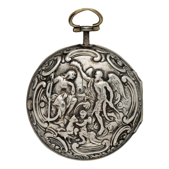 English silver repoussé decorated pair-cased verge Circa 1774-75 English silver repoussé decorated pair-cased verge Circa 1774-75