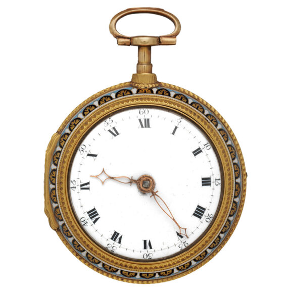 English gold enamel pocket watch with open face Circa 1797 English gold enamel pocket watch with open face Circa 1797