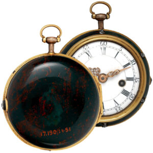 English gold, bloodstone and diamond-set pocket watch Circa 1740