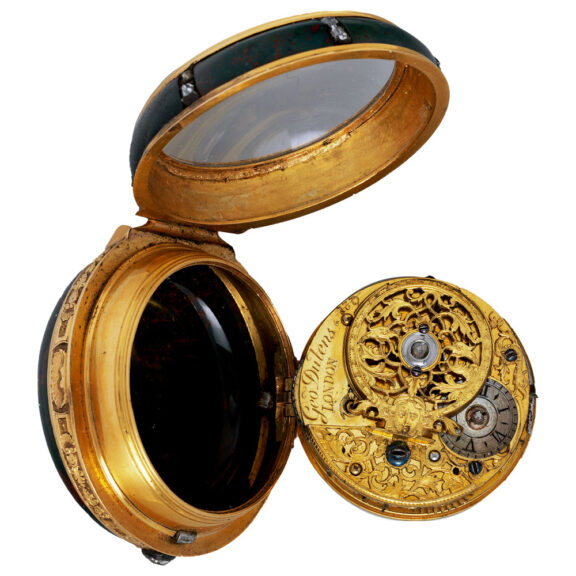 English gold, bloodstone and diamond-set pocket watch Circa 1740 English gold, bloodstone and diamond-set pocket watch Circa 1740