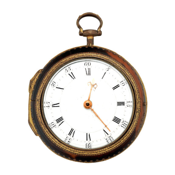 English pinchbeck pocket watch in tortoiseshell pair cases Circa 1760 English pinchbeck pocket watch in tortoiseshell pair cases Circa 1760