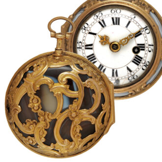 English gold enamel and agate pocket watch Circa 1740-1750