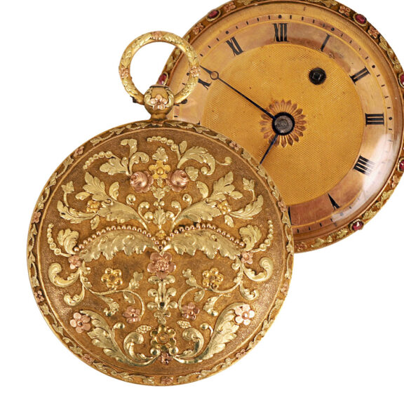 Swiss gold steel and garnet set verge pocket watch Circa 1815-1830