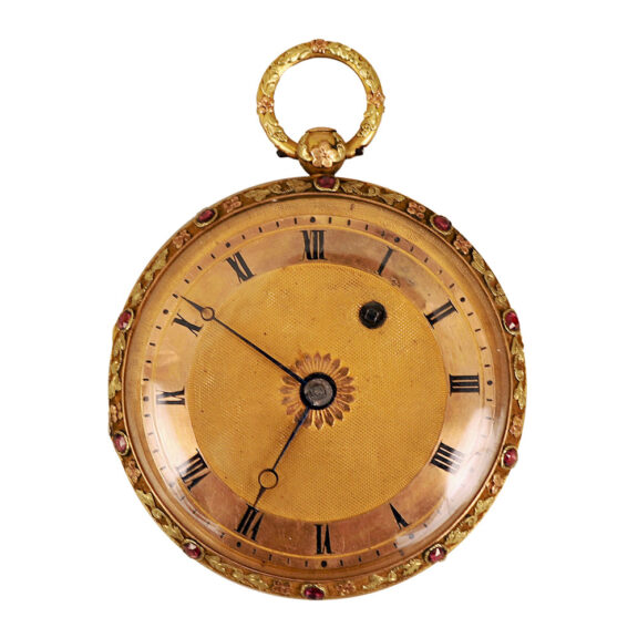 Swiss gold, steel and garnet-set verge pocket watch Circa 1815-1830 Swiss gold, steel and garnet-set verge pocket watch Circa 1815-1830