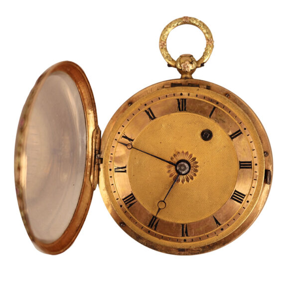 Swiss gold, steel and garnet-set verge pocket watch Circa 1815-1830 Swiss gold, steel and garnet-set verge pocket watch Circa 1815-1830