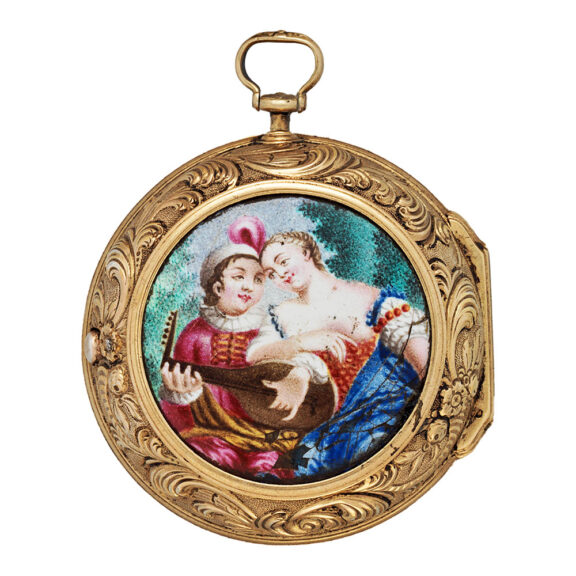 English gold repoussé verge watch with date Circa 1760-84 English gold repoussé verge watch with date Circa 1760-84
