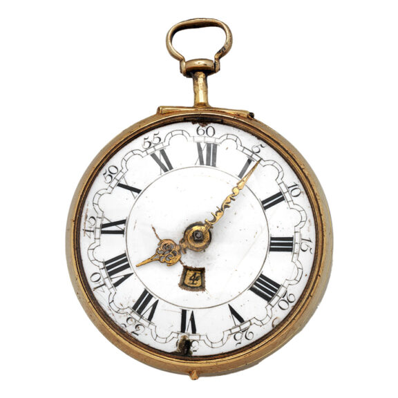 English gold repoussé verge watch with date Circa 1760-84 English gold repoussé verge watch with date Circa 1760-84