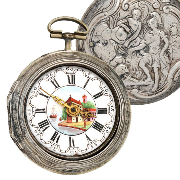 English silver repoussé watch in tortoiseshell case Circa 1790