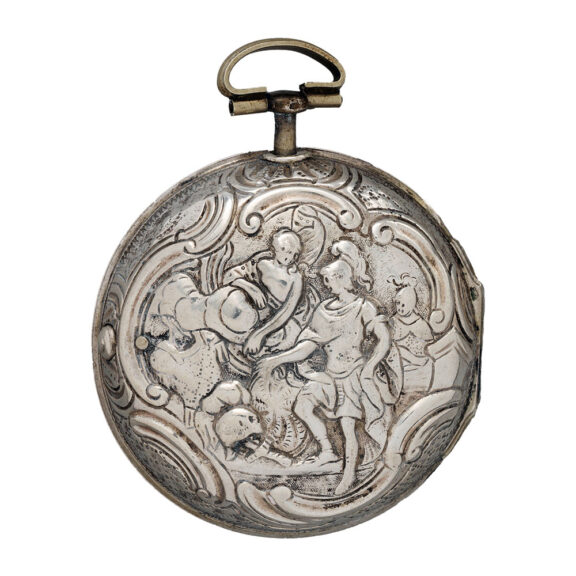 English silver repoussé watch in tortoiseshell case Circa 1790 English silver repoussé watch in tortoiseshell case Circa 1790