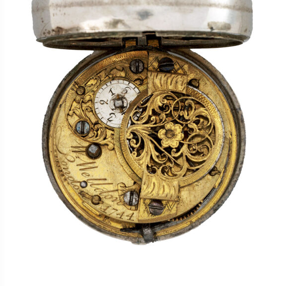 English silver repoussé watch in tortoiseshell case Circa 1790 English silver repoussé watch in tortoiseshell case Circa 1790