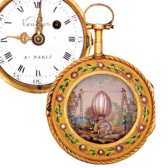 French gold pendant watch with enamel medallion Circa 1783-1790