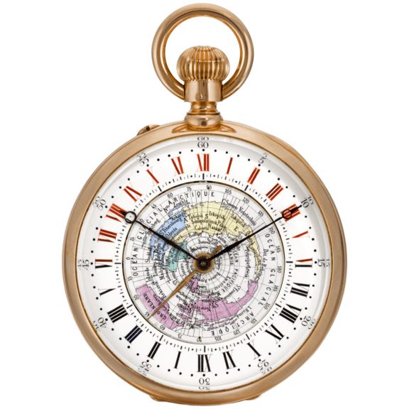 Rare French double dialled 24 hour world time lever watch Circa 1887
