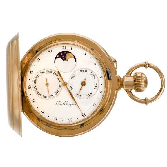 Swiss double dialled calendar watch with moon phases Circa 1890