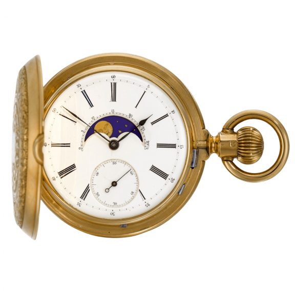 Swiss gold double dialled lever calendar watch circa 1890 Swiss gold double dialled lever calendar watch circa 1890