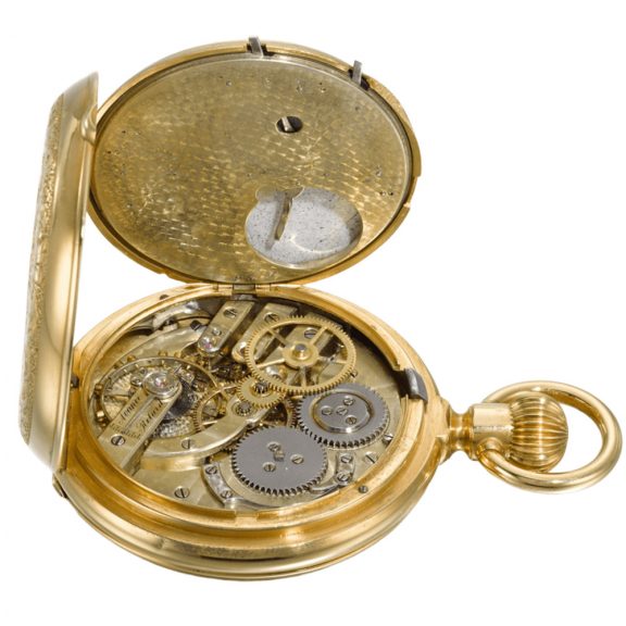 Swiss gold double dialled lever calendar watch circa 1890 Swiss gold double dialled lever calendar watch circa 1890