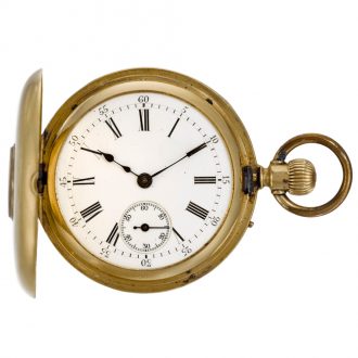 Swiss half hunting cased watch with painted crests Circa 1880