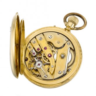 Swiss half hunting cased watch with painted crests Circa 1880