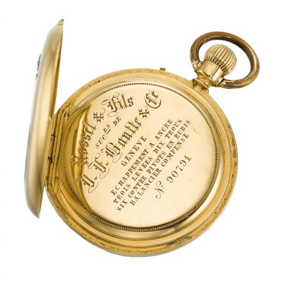 Swiss half hunting cased watch with painted crests Circa 1880 Swiss half hunting cased watch with painted crests Circa 1880