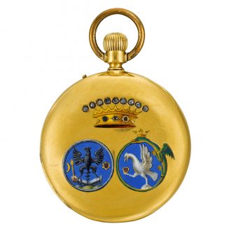 Swiss half hunting cased watch with painted crests Circa 1880