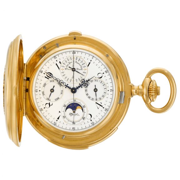 American repeating chronograph with moon phase Circa 1880 American repeating chronograph with moon phase Circa 1880