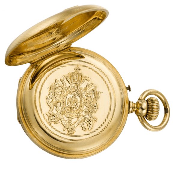 Swiss 18k gold half hunting keyless pocket watch Circa 1865 Swiss 18k gold half hunting keyless pocket watch Circa 1865
