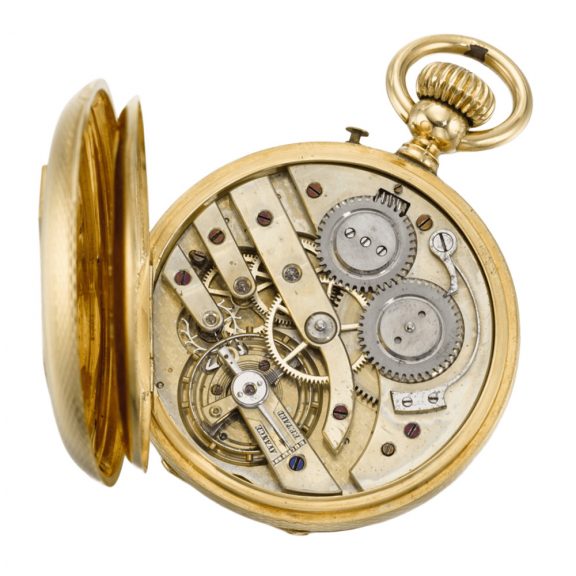 Swiss 18k gold half hunting keyless pocket watch Circa 1865 Swiss 18k gold half hunting keyless pocket watch Circa 1865