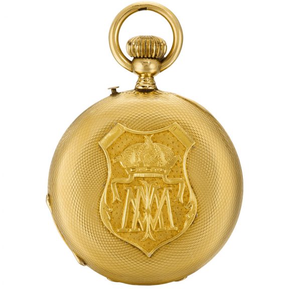 Swiss 18k gold half hunting keyless pocket watch Circa 1865 Swiss 18k gold half hunting keyless pocket watch Circa 1865