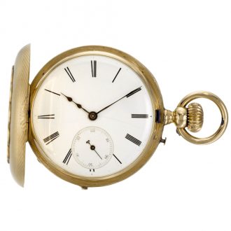 Swiss 18k gold half hunting keyless pocket watch Circa 1865