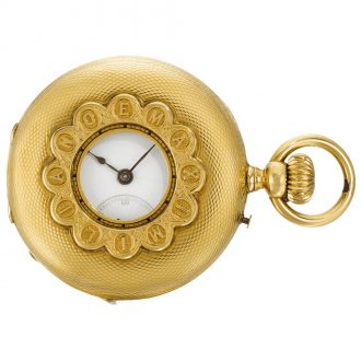 Swiss 18k gold half hunting keyless pocket watch Circa 1865