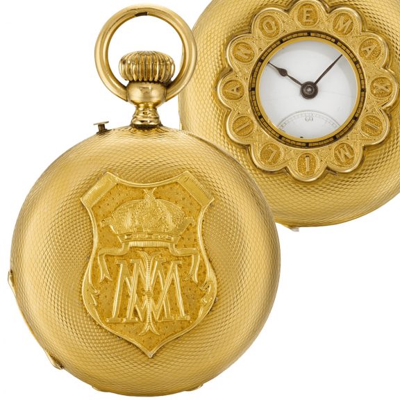 Swiss 18k gold half hunting keyless pocket watch Circa 1865