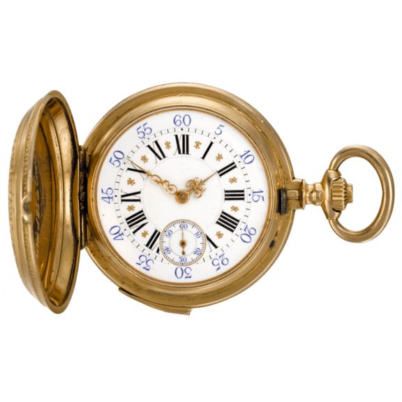 Swiss gold and enamel quarter repeating ladies' watch Circa 1888 Swiss gold and enamel quarter repeating ladies' watch Circa 1888