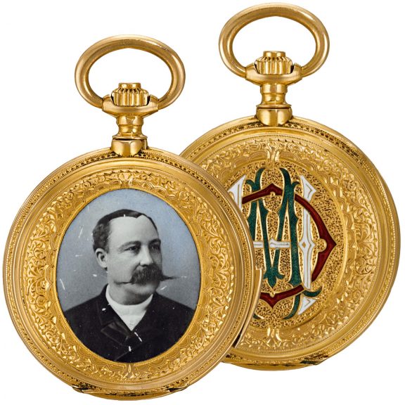 Swiss gold and enamel quarter repeating ladies' watch Circa 1888 Swiss gold and enamel quarter repeating ladies' watch Circa 1888