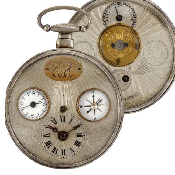 French pocket watch with mock pendulum and compass Circa 1810 French pocket watch with mock pendulum and compass Circa 1810