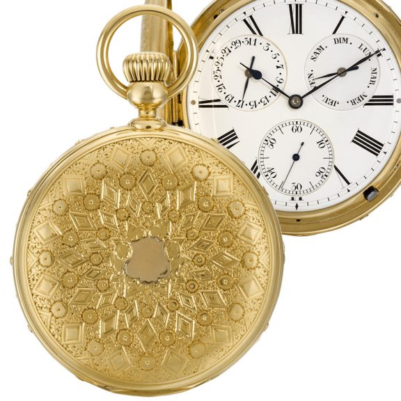 Swiss montre à tact pocket chronometer with calendar Circa 1870