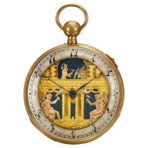 Swiss quarter repeating automaton watch with jacquemarts Circa 1820