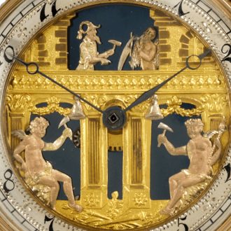 Swiss quarter repeating automaton watch with jacquemarts Circa 1820