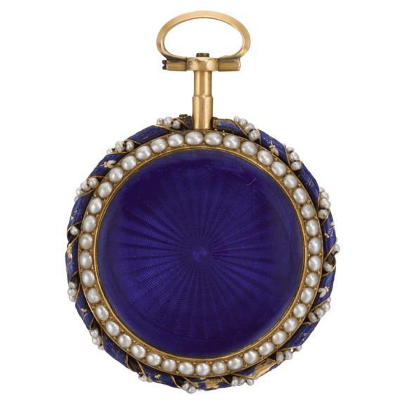 French gold enamel open faced keywind pearl set pocket watch Circa 1790 French gold enamel open faced keywind pearl set pocket watch Circa 1790