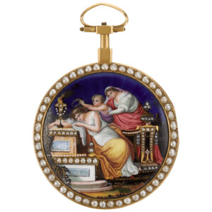 Swiss verge watch with polychrome enamel painted scene Circa 1790