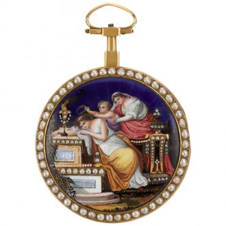 Swiss verge watch with polychrome enamel painted scene Circa 1790