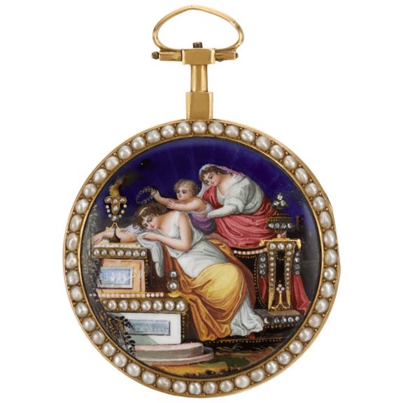 Swiss verge watch with polychrome enamel painted scene Circa 1790