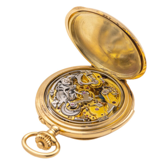 French gold open faced minute repeating lever Circa 1890 French gold open faced minute repeating lever Circa 1890