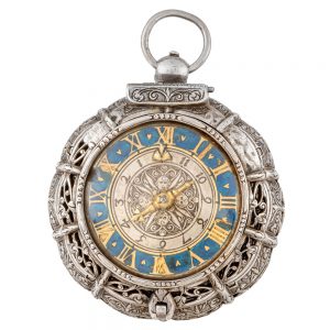 Early French silver striking clockwatch with alarm Circa 1650