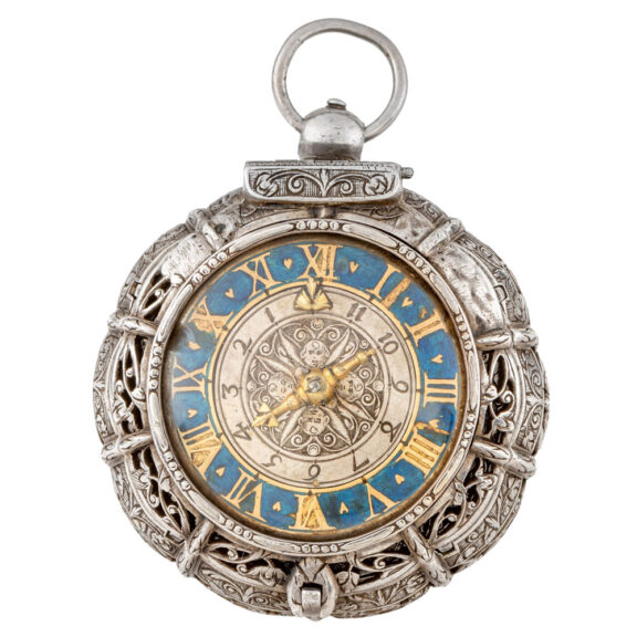 Early French silver striking clockwatch with alarm Circa 1650