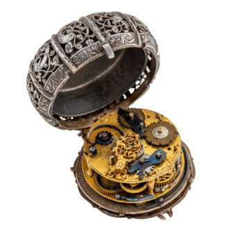 Early French silver striking clockwatch with alarm Circa 1650